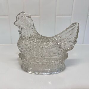 Vintage Hen On Nest Clear Glass Figurine